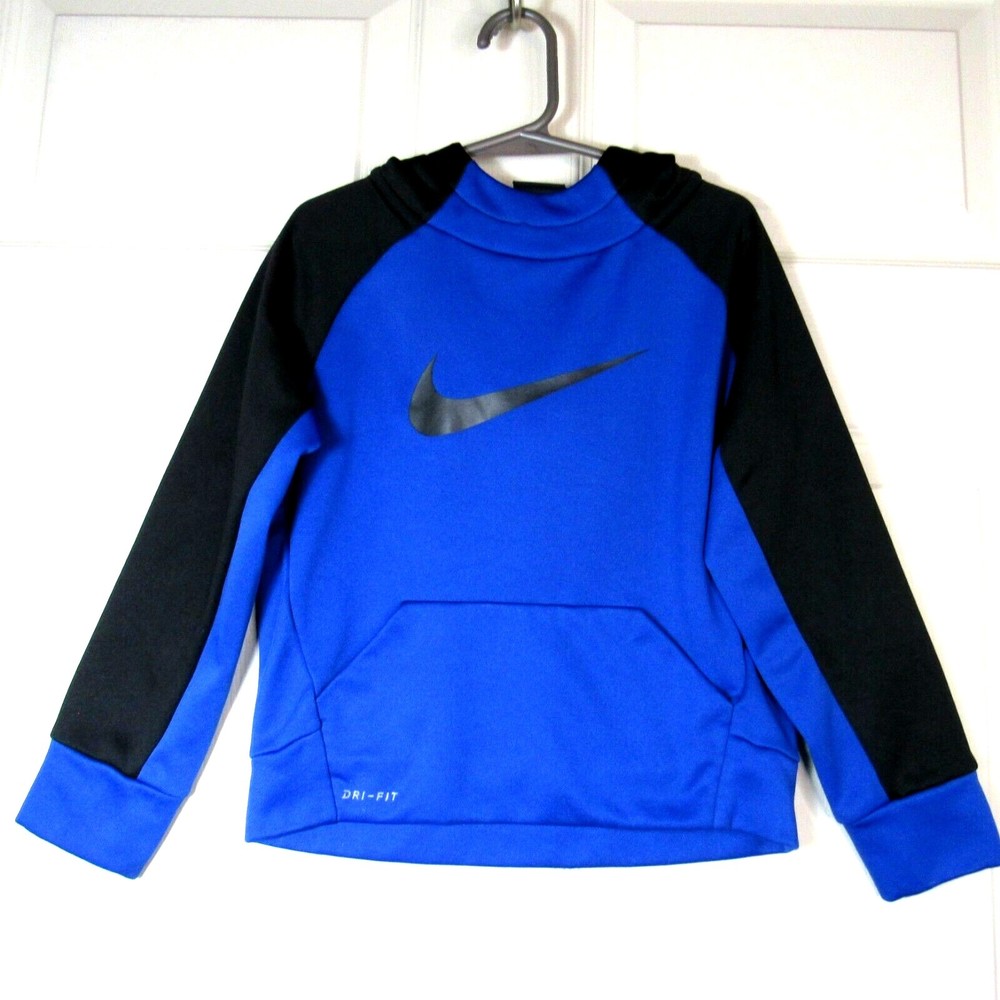 Nike Dri-Fit Kids Size 4/XS Hoodie Blue & Black Boys Swish Sweatshirt Unisex